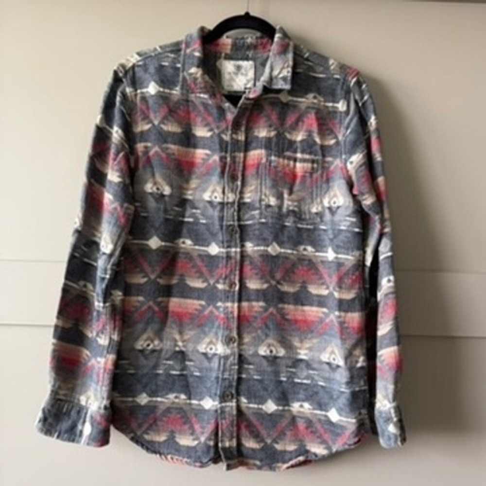 On The Byas Shirt Mens M Southwestern Aztec Geometric Flannel Button Up Cotton
